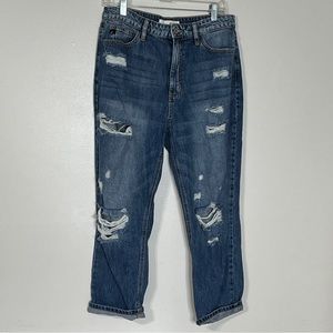 Kancan Crop High Rise Straight Leg Distressed Jeans